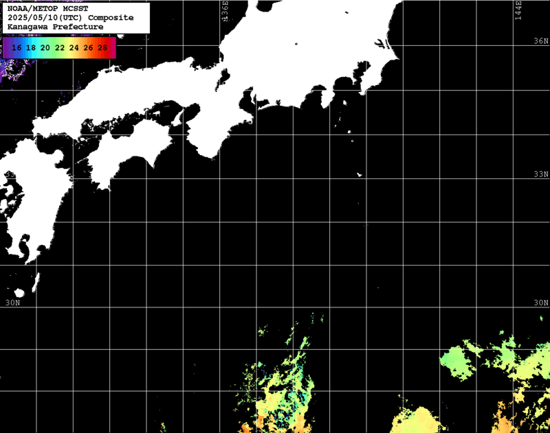 NOAA、MetOp 人工衛星画像 検索結果, 水温分布を図示