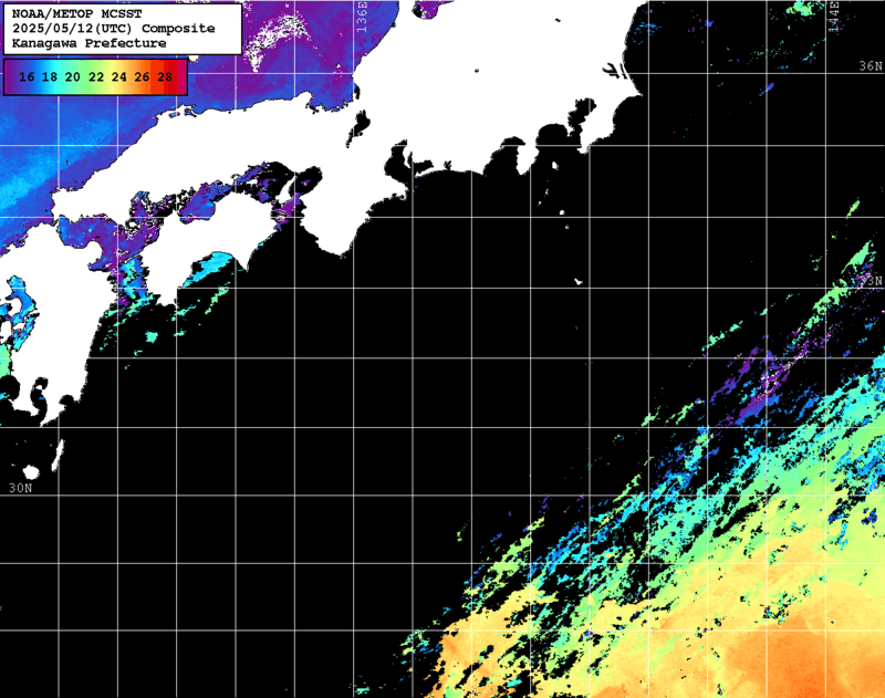 NOAA、MetOp 人工衛星画像 検索結果, 水温分布を図示