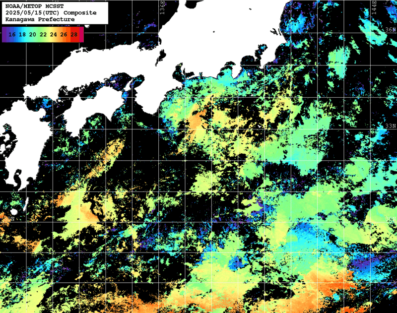 NOAA、MetOp 人工衛星画像 検索結果, 水温分布を図示