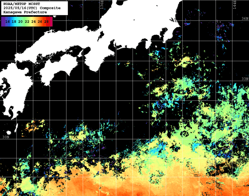 NOAA、MetOp 人工衛星画像 検索結果, 水温分布を図示