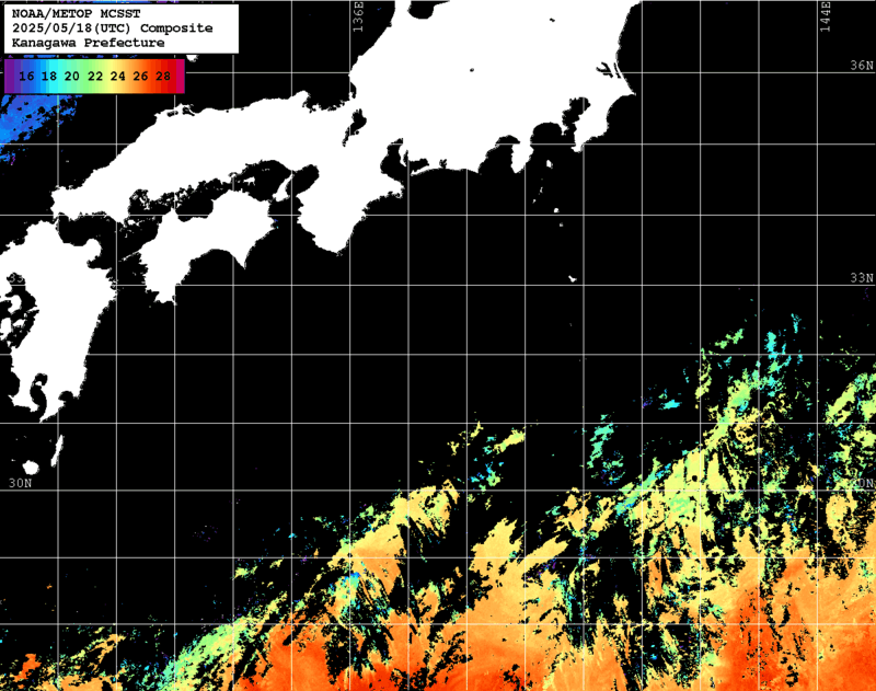 NOAA、MetOp 人工衛星画像 検索結果, 水温分布を図示