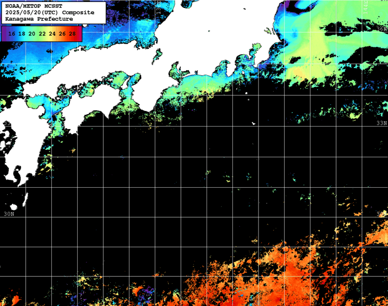 NOAA、MetOp 人工衛星画像 検索結果, 水温分布を図示