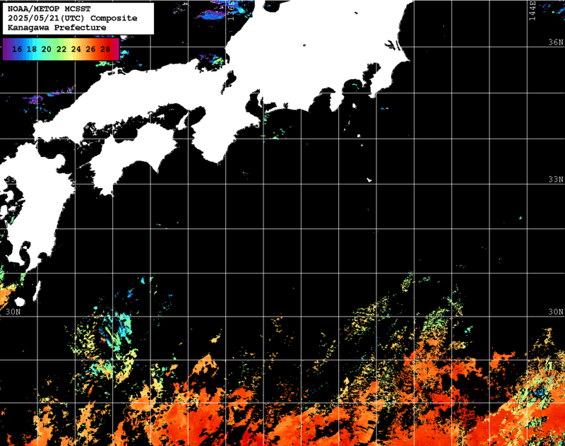 NOAA、MetOp 人工衛星画像 検索結果, 水温分布を図示