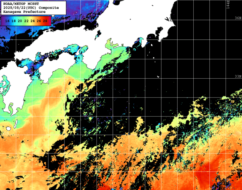 NOAA、MetOp 人工衛星画像 検索結果, 水温分布を図示