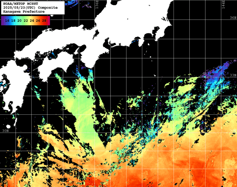 NOAA、MetOp 人工衛星画像 検索結果, 水温分布を図示