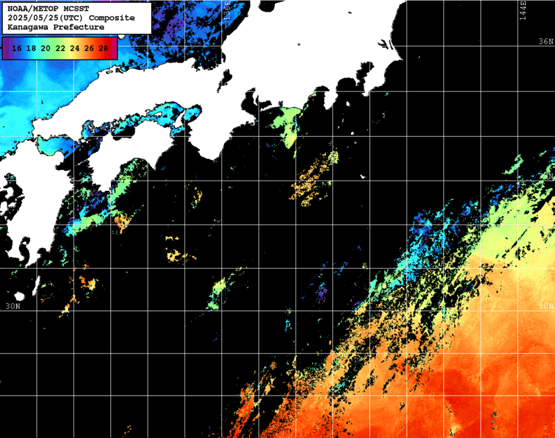 NOAA、MetOp 人工衛星画像 検索結果, 水温分布を図示