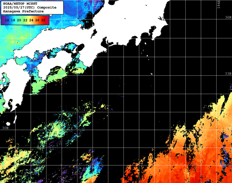 NOAA、MetOp 人工衛星画像 検索結果, 水温分布を図示