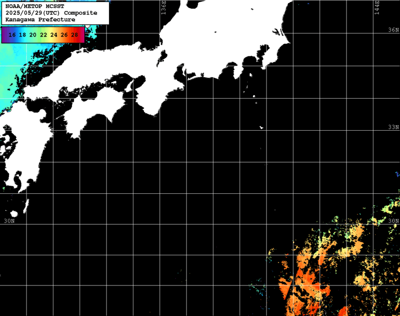 NOAA、MetOp 人工衛星画像 検索結果, 水温分布を図示