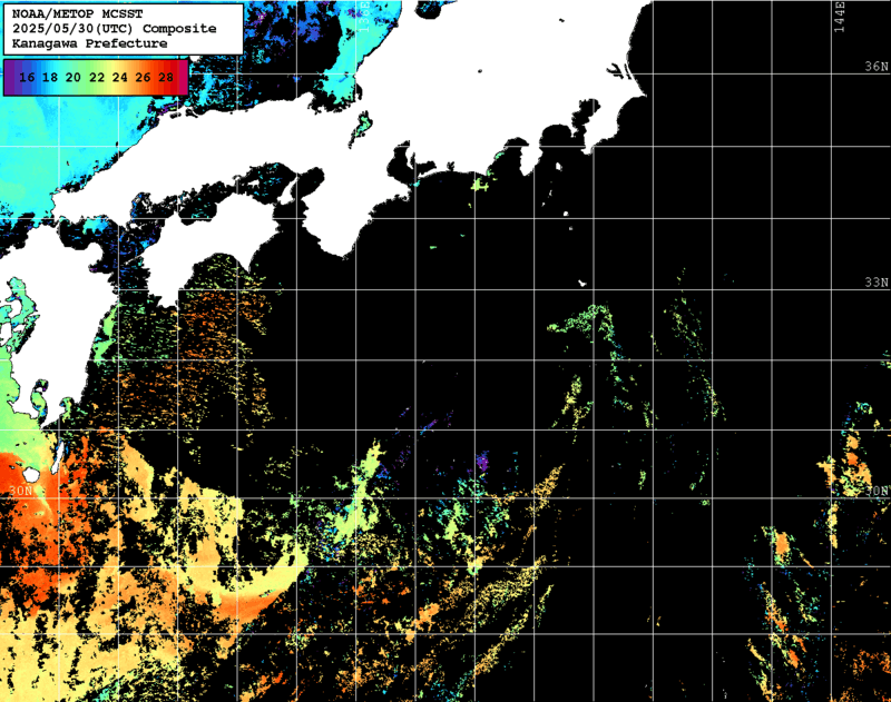 NOAA、MetOp 人工衛星画像 検索結果, 水温分布を図示
