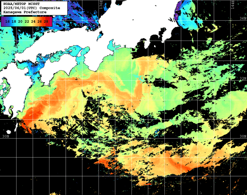 NOAA、MetOp 人工衛星画像 検索結果, 水温分布を図示