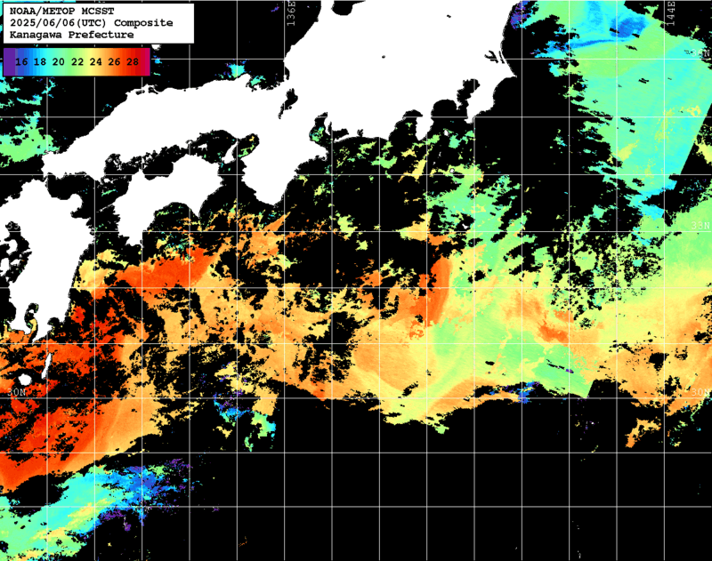 NOAA、MetOp 人工衛星画像 検索結果, 水温分布を図示