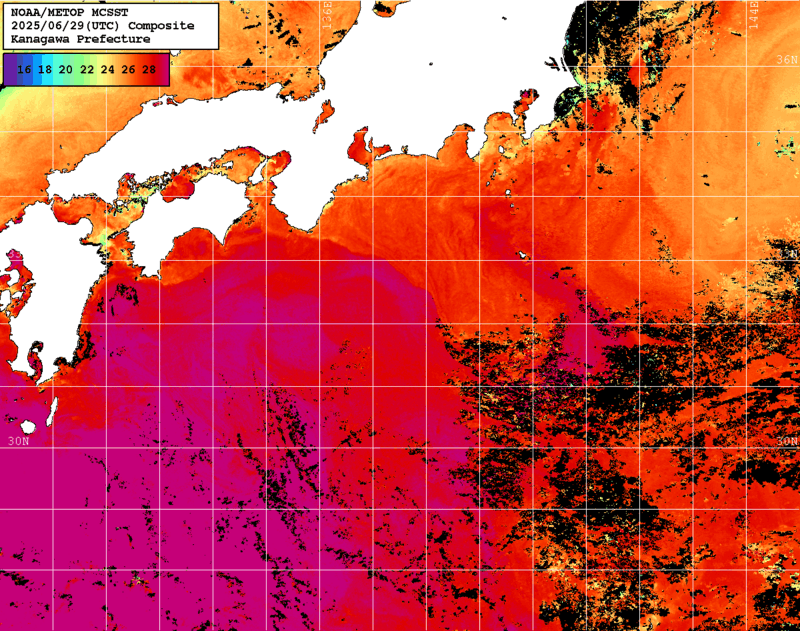 NOAA、MetOp 人工衛星画像 検索結果, 水温分布を図示