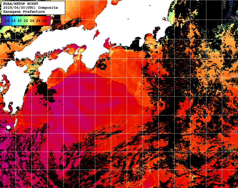 NOAA、MetOp 人工衛星画像 検索結果, 水温分布を図示