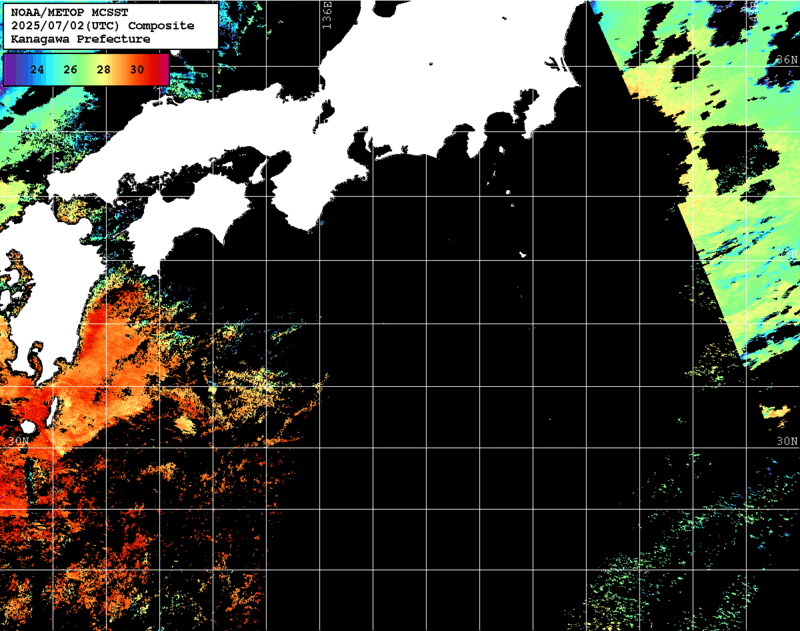 NOAA、MetOp 人工衛星画像 検索結果, 水温分布を図示