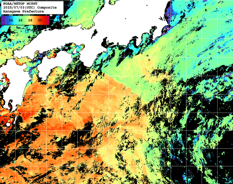 NOAA、MetOp 人工衛星画像 検索結果, 水温分布を図示