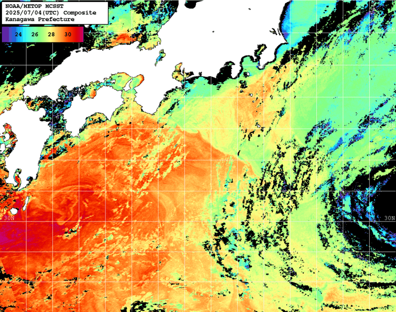 NOAA、MetOp 人工衛星画像 検索結果, 水温分布を図示