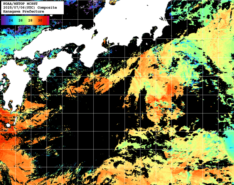 NOAA、MetOp 人工衛星画像 検索結果, 水温分布を図示