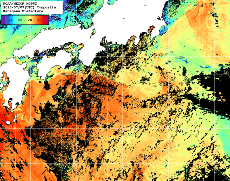 NOAA、MetOp 人工衛星画像 検索結果, 水温分布を図示