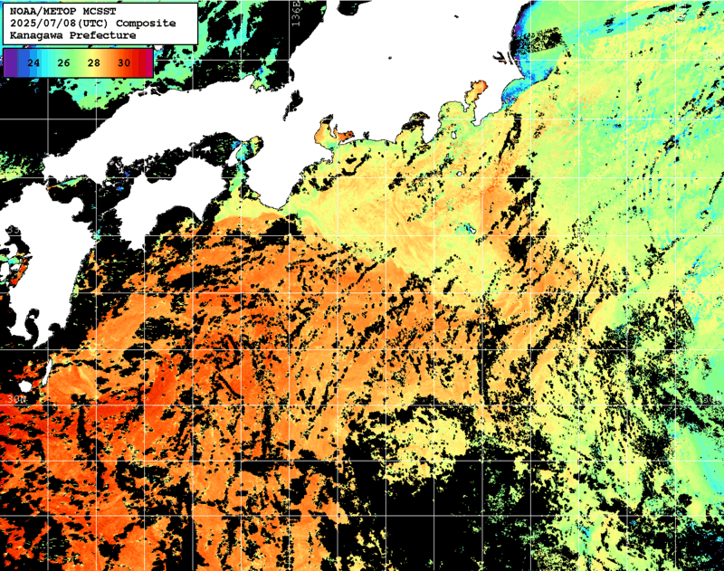 NOAA、MetOp 人工衛星画像 検索結果, 水温分布を図示