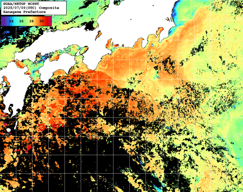 NOAA、MetOp 人工衛星画像 検索結果, 水温分布を図示
