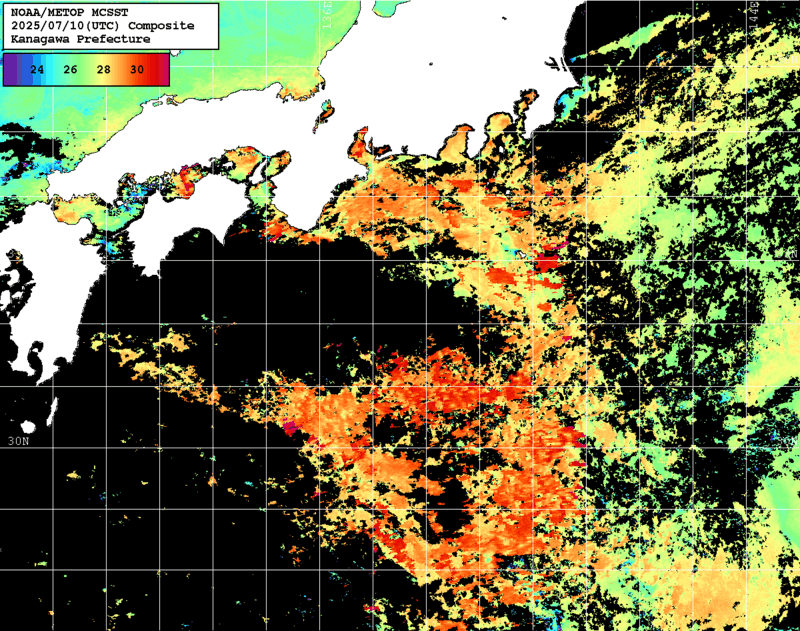 NOAA、MetOp 人工衛星画像 検索結果, 水温分布を図示
