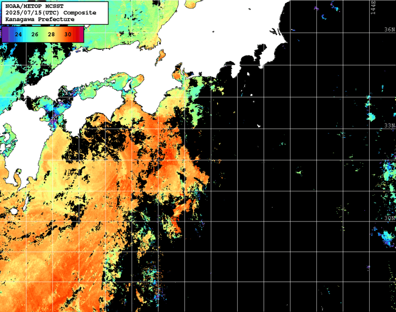 NOAA、MetOp 人工衛星画像 検索結果, 水温分布を図示
