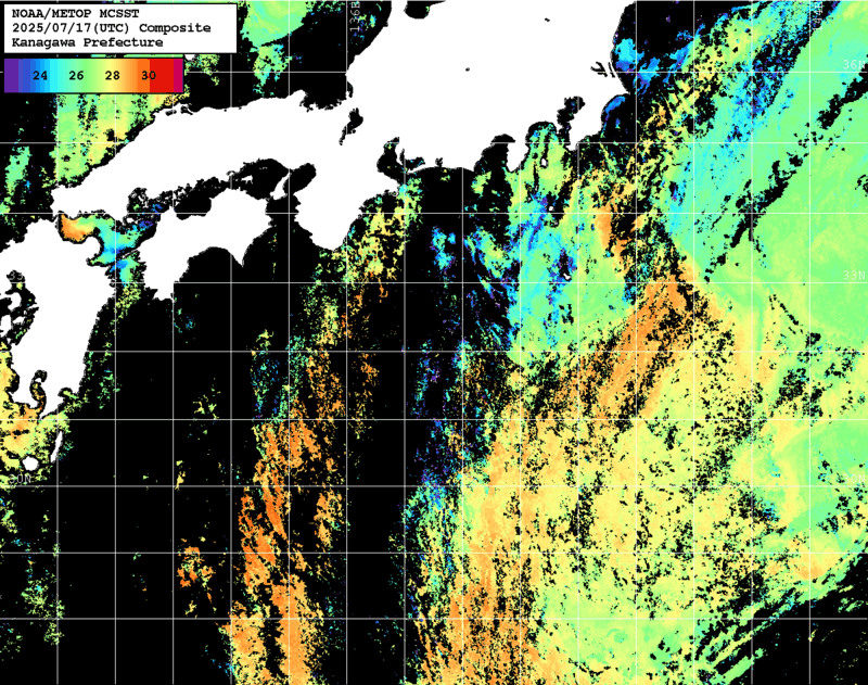 NOAA、MetOp 人工衛星画像 検索結果, 水温分布を図示