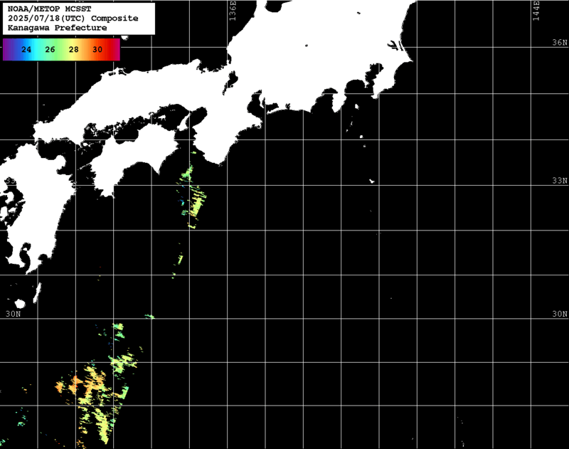 NOAA、MetOp 人工衛星画像 検索結果, 水温分布を図示