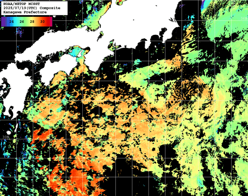 NOAA、MetOp 人工衛星画像 検索結果, 水温分布を図示