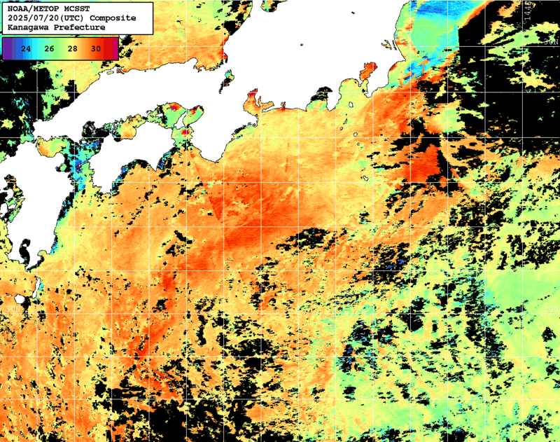 NOAA、MetOp 人工衛星画像 検索結果, 水温分布を図示