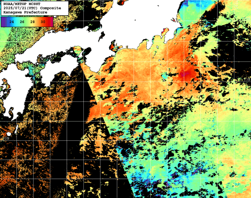 NOAA、MetOp 人工衛星画像 検索結果, 水温分布を図示