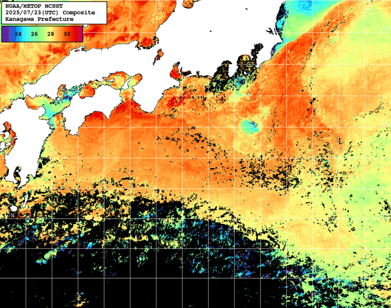 NOAA、MetOp 人工衛星画像 検索結果, 水温分布を図示
