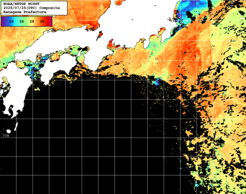 NOAA、MetOp 人工衛星画像 検索結果, 水温分布を図示