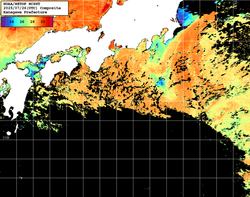 NOAA、MetOp 人工衛星画像 検索結果, 水温分布を図示