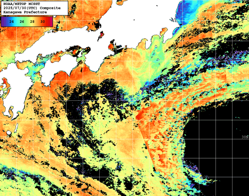 NOAA、MetOp 人工衛星画像 検索結果, 水温分布を図示