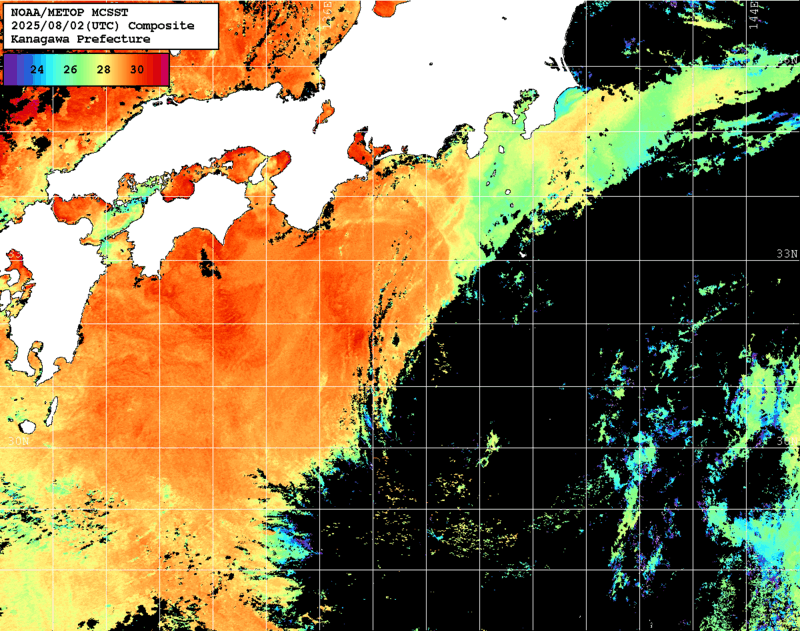 NOAA、MetOp 人工衛星画像 検索結果, 水温分布を図示