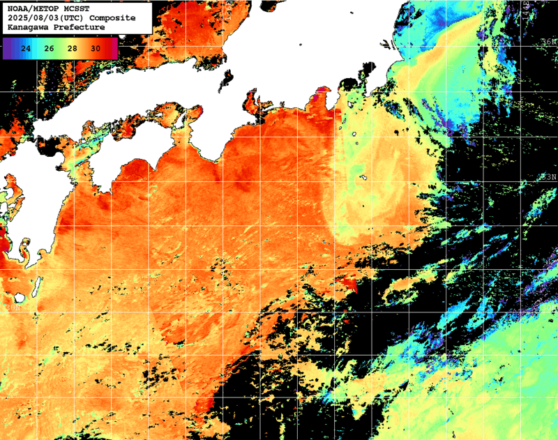 NOAA、MetOp 人工衛星画像 検索結果, 水温分布を図示