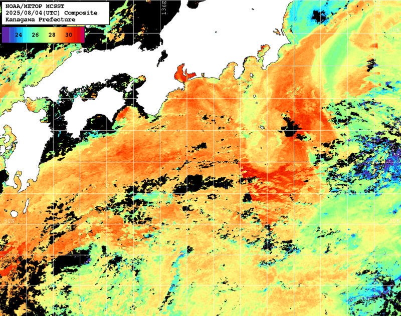 NOAA、MetOp 人工衛星画像 検索結果, 水温分布を図示