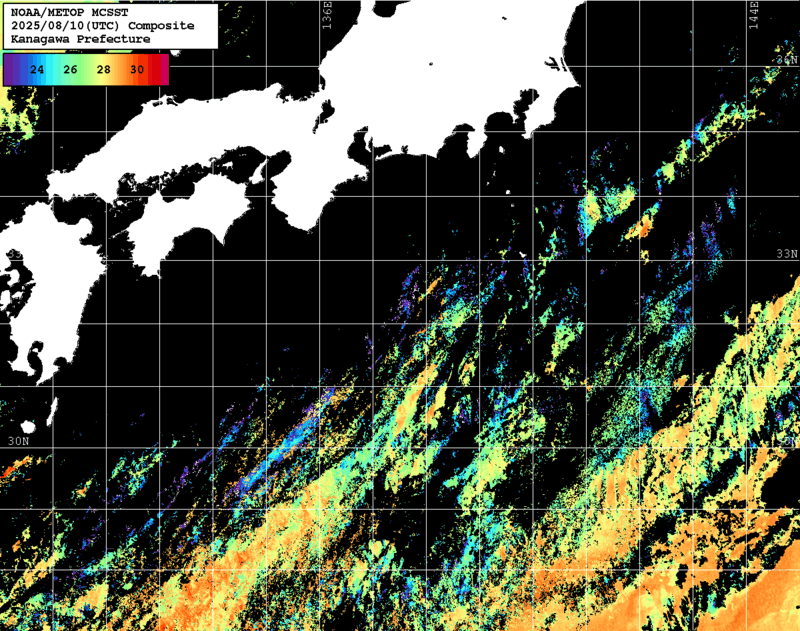 NOAA、MetOp 人工衛星画像 検索結果, 水温分布を図示
