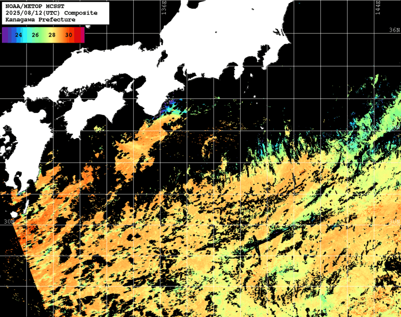 NOAA、MetOp 人工衛星画像 検索結果, 水温分布を図示