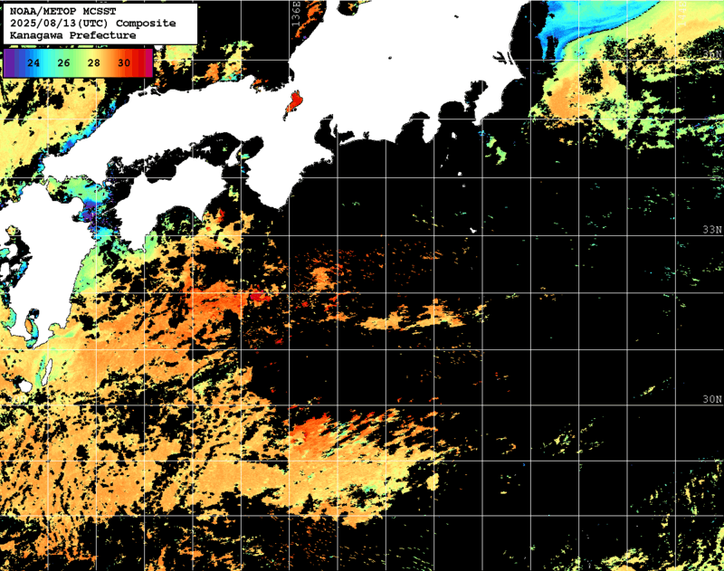 NOAA、MetOp 人工衛星画像 検索結果, 水温分布を図示