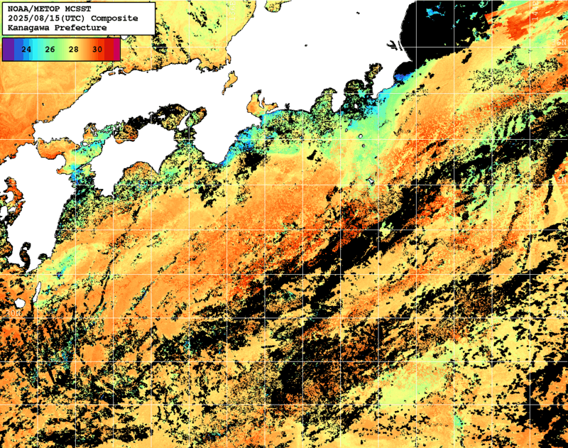 NOAA、MetOp 人工衛星画像 検索結果, 水温分布を図示