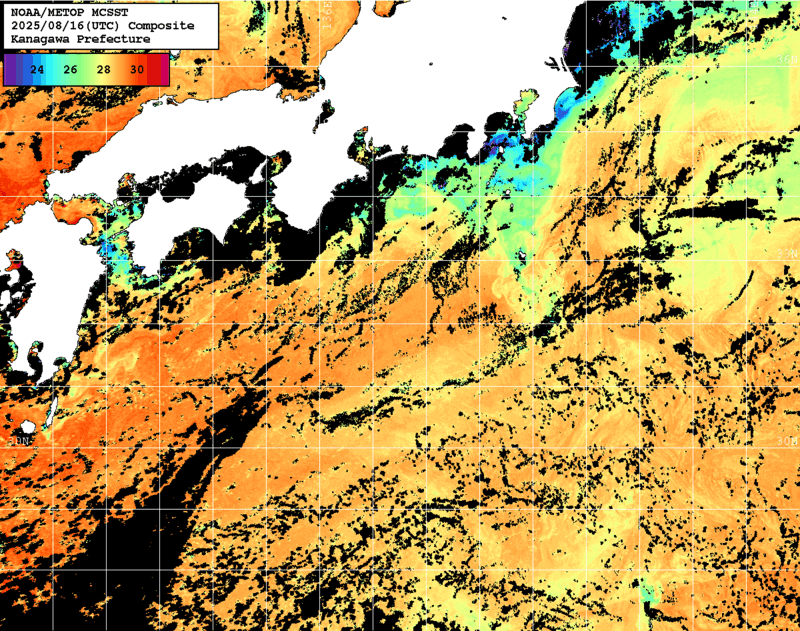 NOAA、MetOp 人工衛星画像 検索結果, 水温分布を図示