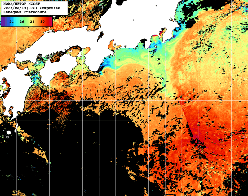 NOAA、MetOp 人工衛星画像 検索結果, 水温分布を図示