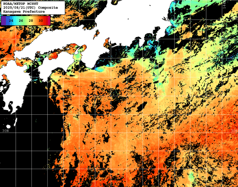 NOAA、MetOp 人工衛星画像 検索結果, 水温分布を図示