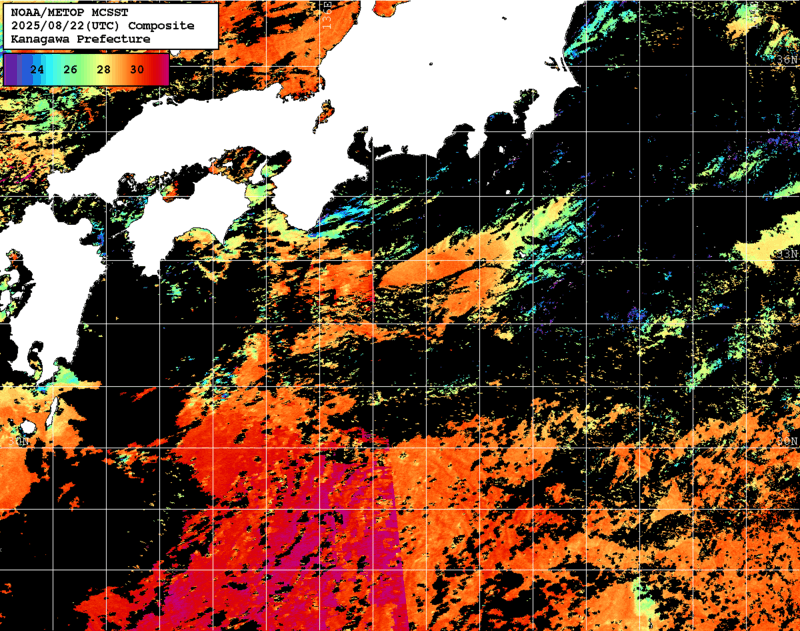 NOAA、MetOp 人工衛星画像 検索結果, 水温分布を図示
