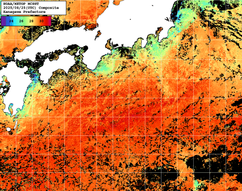 NOAA、MetOp 人工衛星画像 検索結果, 水温分布を図示