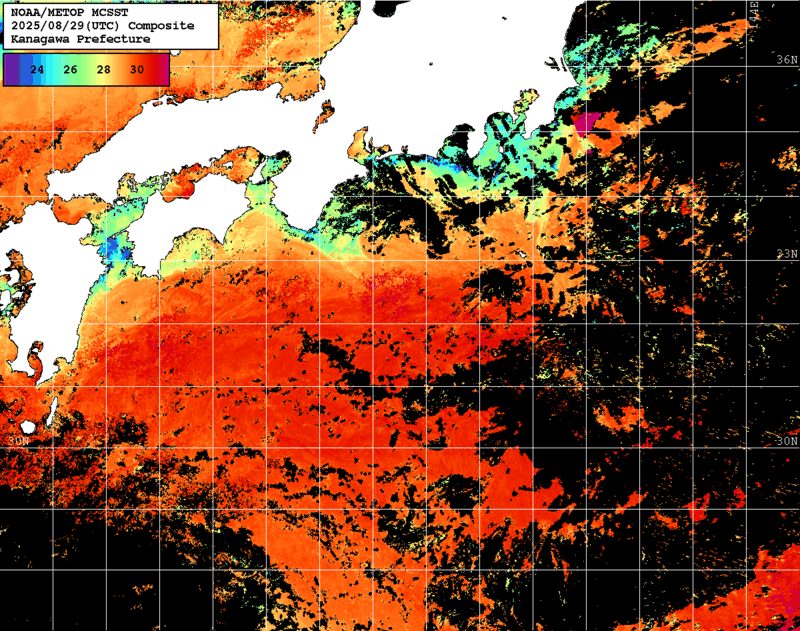 NOAA、MetOp 人工衛星画像 検索結果, 水温分布を図示