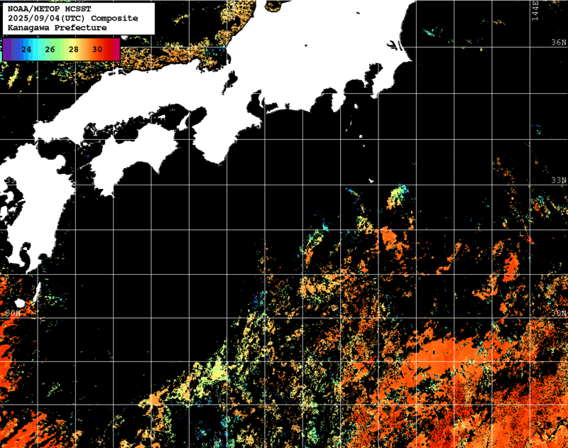NOAA、MetOp 人工衛星画像 検索結果, 水温分布を図示