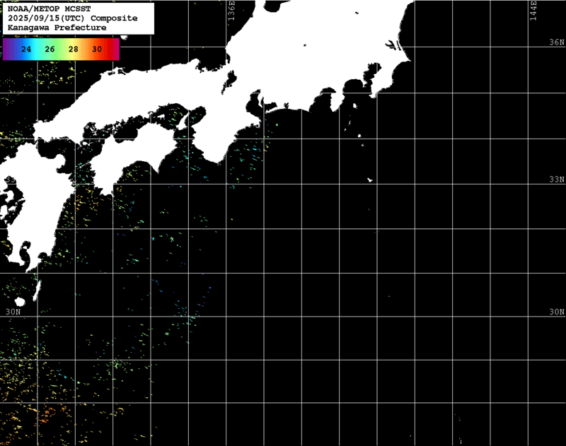 NOAA、MetOp 人工衛星画像 検索結果, 水温分布を図示